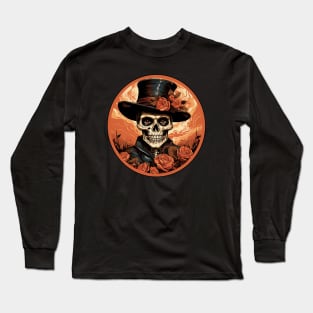 Eternal Elegance: Rose-Adorned Skull Halloween Tee Long Sleeve T-Shirt